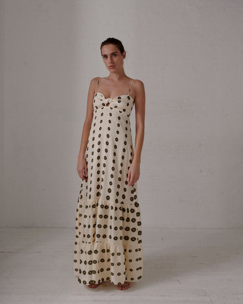 Julieta Silk Martellato Maxi Dress  / Ivory Green Chintz